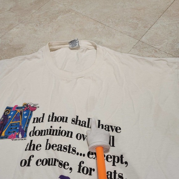 VTG Cat Jesus Tee Mens Adult XL Single Stitch USA Made Bible Quote T Shirt READ - Picture 9 of 15
